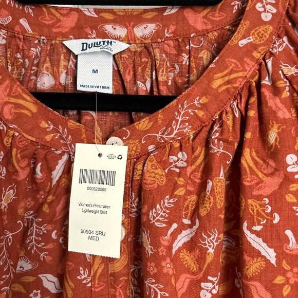 NWT Duluth Trading Printmaker Lightweight Organic Cotton Mushroom Peasant Blouse - Picture 3 of 4